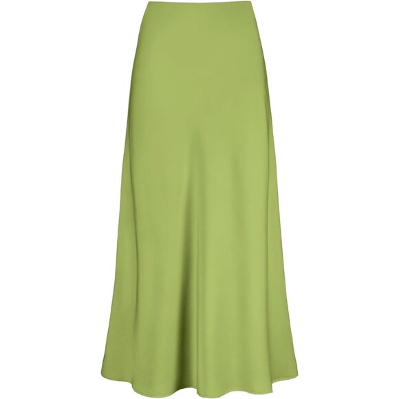 Dresses & Skirts - Women's Apple Green Satin Waisted Hidden Elasticized Waistband A Line Maxi Skirt